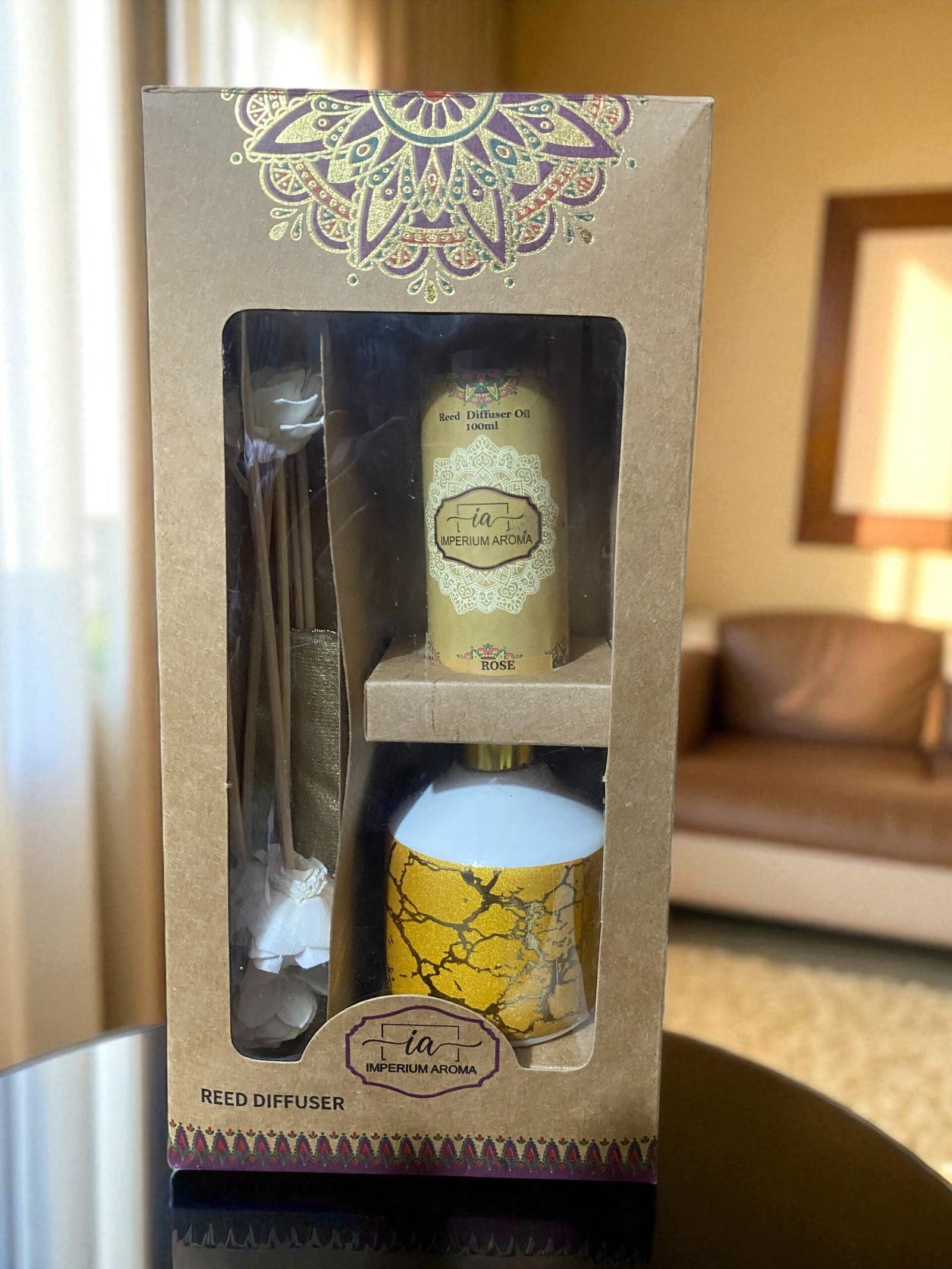 Imperium Aroma Rose Reed Diffuser Set (Ceramic with Golden Brass Neck) - Image 4