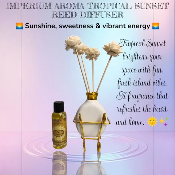 Imperium Aroma Tropical Sunset Reed Diffuser Set (Ceramic with Golden Brass Neck)