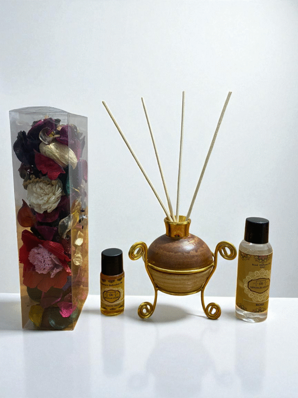 Imperium Aroma Rose Reed Diffuser Gift Set (Ceramic Pot with Golden Brass Neck) - Image 3