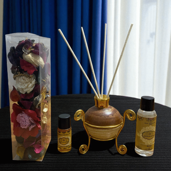 Imperium Aroma Rose Reed Diffuser Gift Set (Ceramic Pot with Golden Brass Neck)