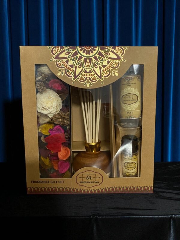 Imperium Aroma Rose Reed Diffuser Gift Set (Ceramic Pot with Golden Brass Neck) - Image 2