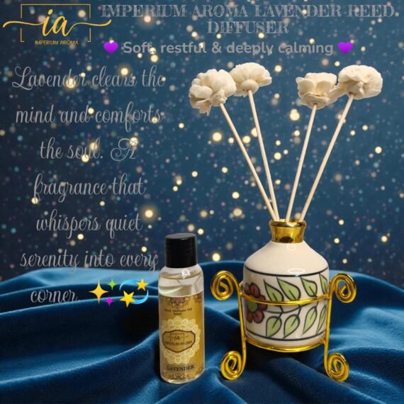 Imperium Aroma Lavender Reed Diffuser Set (Ceramic Pot with Golden Brass Neck)