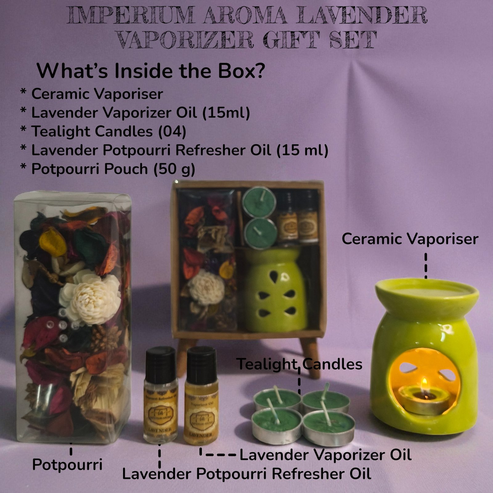 Imperium Aroma Lavender Tealight Diffuser Set - Image 4