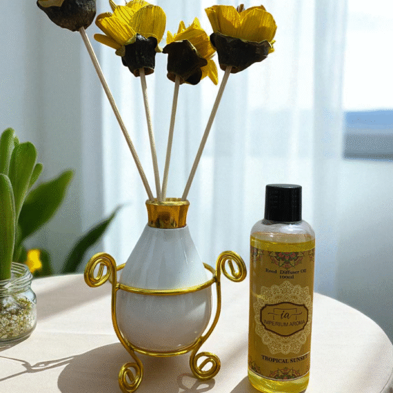 Imperium Aroma Tropical Sunset Reed Diffuser Set (Ceramic with Golden Brass Neck)