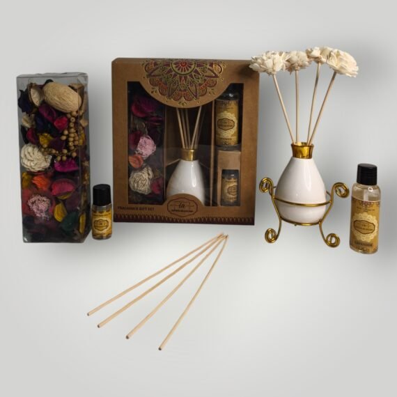 Imperium Aroma Lavender Reed Diffuser Gift Set (Ceramic Pot with Golden Brass Neck)