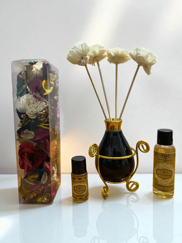 Imperium Aroma Agarwood Oudh  Reed Diffuser Gift Set (Ceramic Pot with Golden Brass Neck) - Image 3