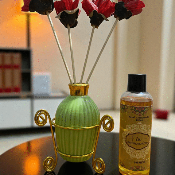 Imperium Aroma Jasmine Reed Diffuser Set (Ceramic with Golden Brass Neck)