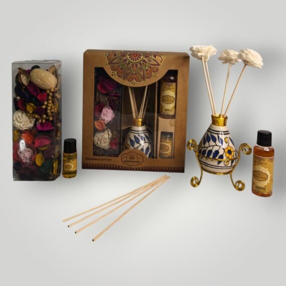 Imperium Aroma Jasmine Reed Diffuser Gift Set (Ceramic Pot with Golden Brass Neck)