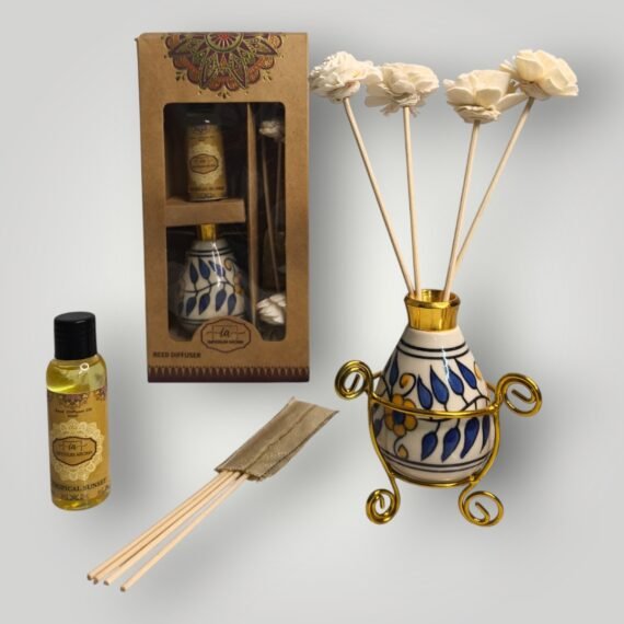 Imperium Aroma Tropical Sunset Reed Diffuser Set (Ceramic Pot with Golden Brass Neck)