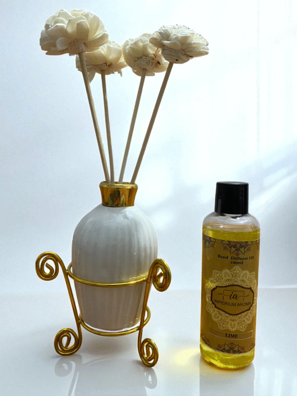 Imperium Aroma Lemon Blast Reed Diffuser Set (Ceramic with Golden Brass neck) - Image 2