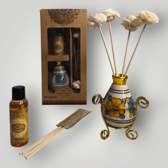 Imperium Aroma Jasmine Reed Diffuser Set (Ceramic Pot with Golden Brass Neck)