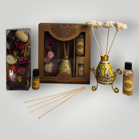 Imperium Aroma Lavender Reed Diffuser Gift Set (Ceramic Pot with Golden Brass Neck)