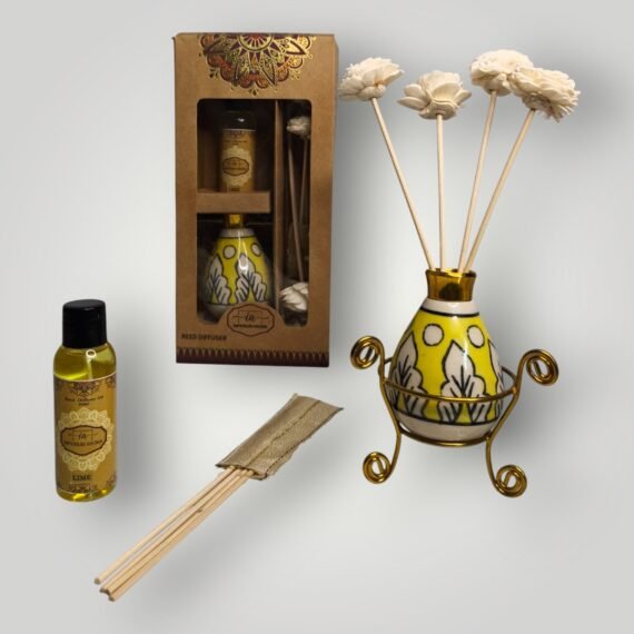 Imperium Aroma Lime Reed Diffuser Set (Ceramic Pot with Golden Brass Neck)