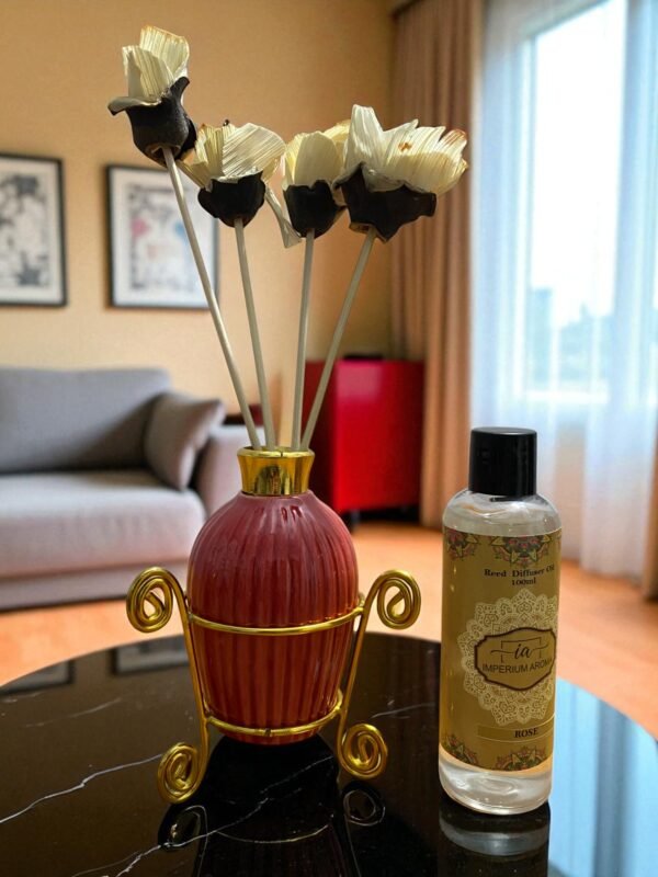 Imperium Aroma Rose Reed Diffuser Set (Ceramic with Golden Brass Neck)