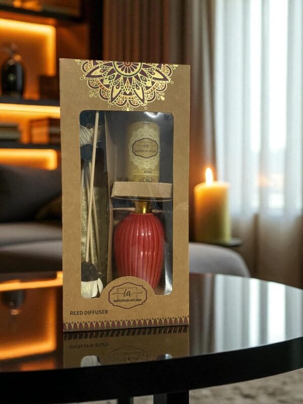 Imperium Aroma Rose Reed Diffuser Set (Ceramic with Golden Brass Neck) - Image 4