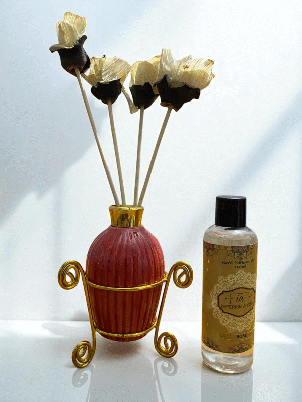 Imperium Aroma Rose Reed Diffuser Set (Ceramic with Golden Brass Neck) - Image 2