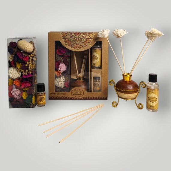 Imperium Aroma Rose Reed Diffuser Gift Set (Ceramic Pot with Golden Brass Neck)