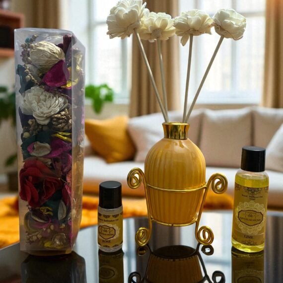 Imperium Aroma Lime Reed Diffuser Gift Set (Ceramic Pot with Golden Brass Neck)