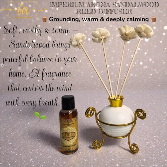 Imperium Aroma Sandalwood Reed Diffuser Set (Ceramic with Golden Brass neck)