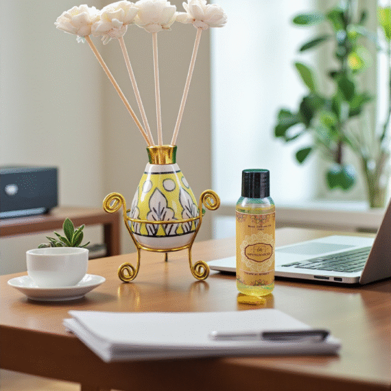 Imperium Aroma Tropical Sunset Reed Diffuser Set (Ceramic Pot with Golden Brass Neck)