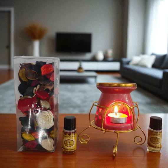 Imperium Aroma Cherry Blossom Tealight Diffuser (Ceramic Pot with Golden Brass Neck)