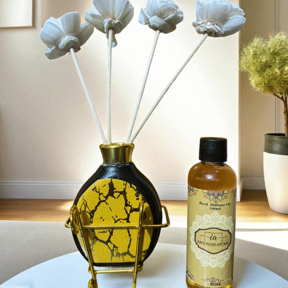 Imperium Aroma Rose Reed Diffuser Set (Ceramic with Golden Brass Neck)