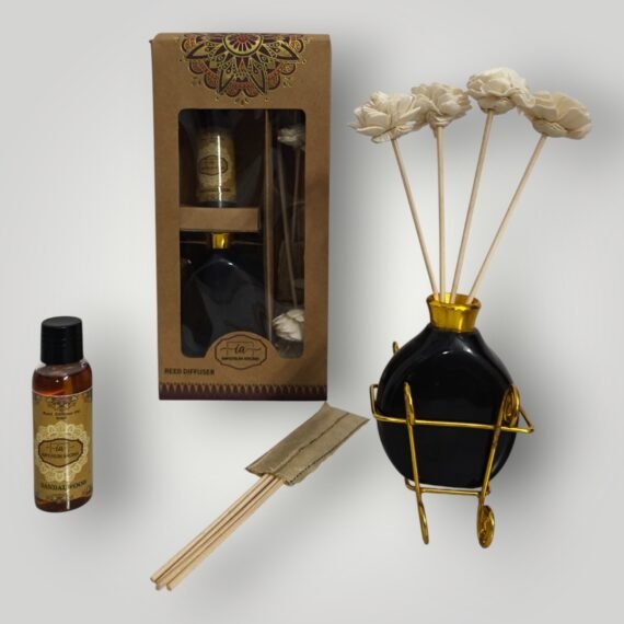 Imperium Aroma Sandalwood Reed Diffuser Set (Ceramic with Golden Brass Neck)
