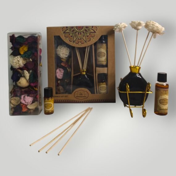 Imperium Aroma Sandalwood Reed Diffuser Gift Set (Ceramic Pot with Golden Brass Neck)