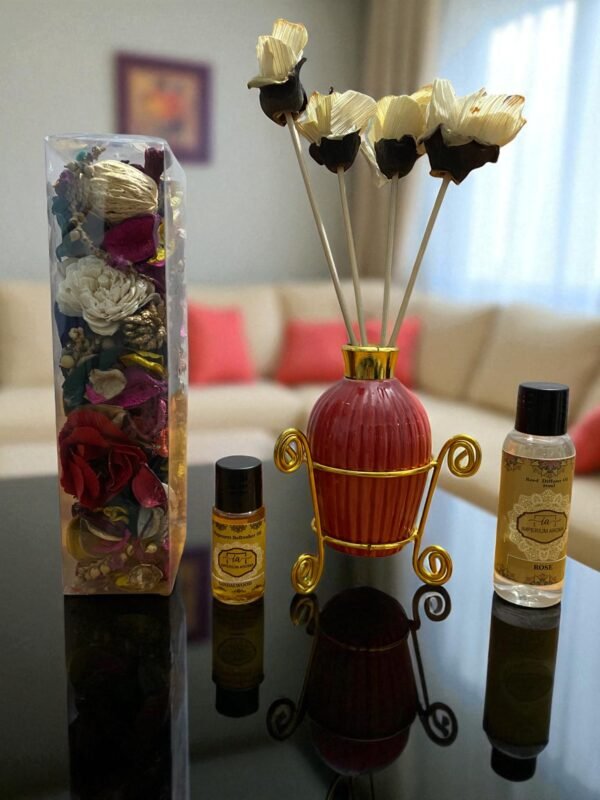 Imperium Aroma Rose Reed Diffuser Gift Set (Ceramic Pot with Golden Brass Neck)