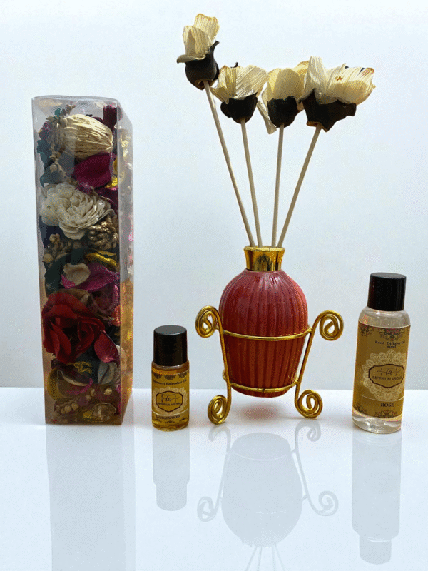 Imperium Aroma Rose Reed Diffuser Gift Set (Ceramic Pot with Golden Brass Neck) - Image 2