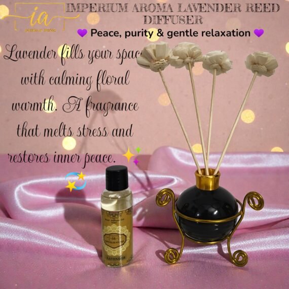 Imperium Aroma Lavender Reed Diffuser Set (Ceramic Pot with Golden Brass Neck)