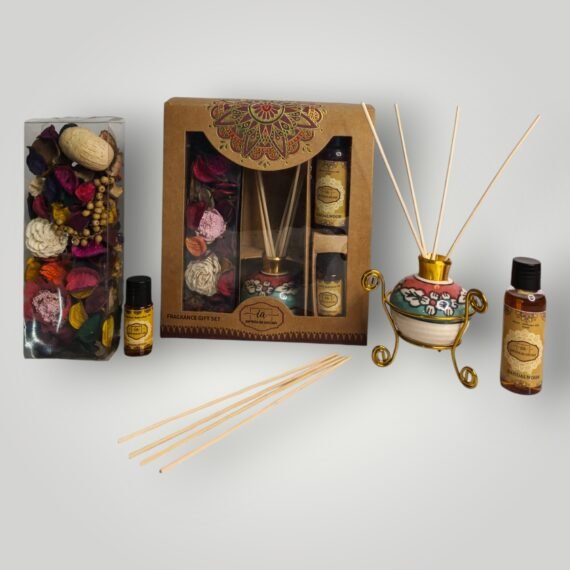 Imperium Aroma Sandalwood Reed Diffuser Gift Set (Ceramic Pot with Golden Brass Neck)
