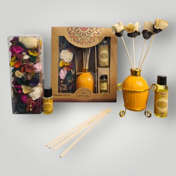 Imperium Aroma Lime Reed Diffuser Gift Set (Ceramic Pot with Golden Brass Neck)