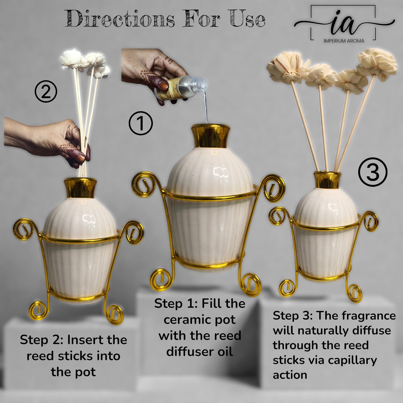 Imperium Aroma Lime Reed Diffuser Set (Ceramic with Golden Brass neck) - Image 3