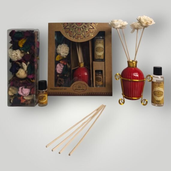 Imperium Aroma Rose Reed Diffuser Gift Set (Ceramic Pot with Golden Brass Neck)
