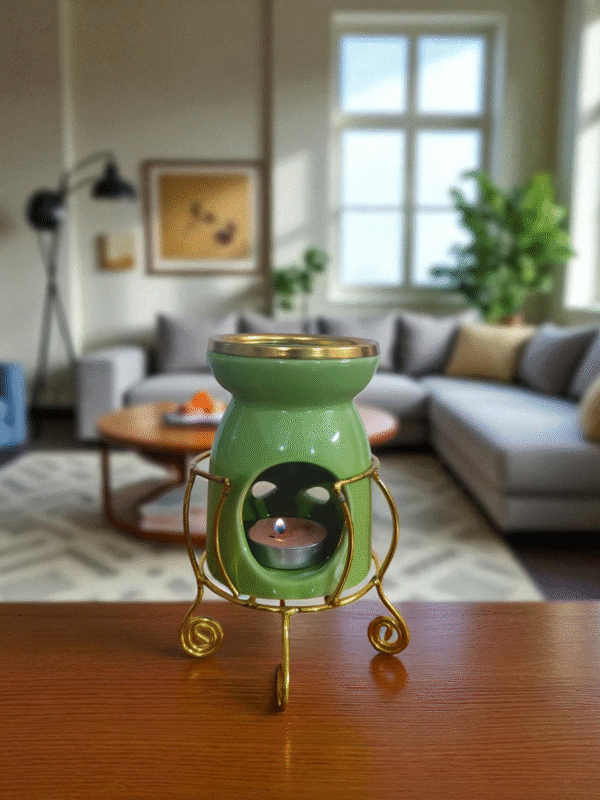 Imperium Aroma Rose Tealight Diffuser (Ceramic Pot with Golden Brass Neck) - Image 2