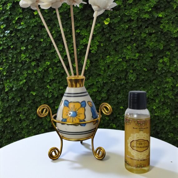Imperium Aroma Tropical Sunset Reed Diffuser Set (Ceramic Pot with Golden Brass Neck)