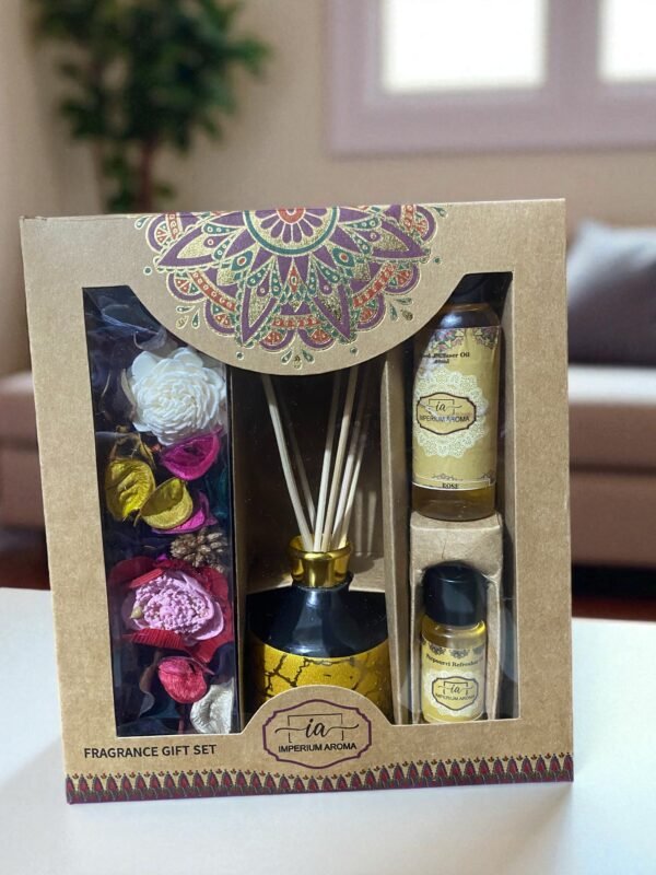 Imperium Aroma Rose Reed Diffuser Gift Set (Ceramic Pot with Golden Brass Neck) (Copy) - Image 4