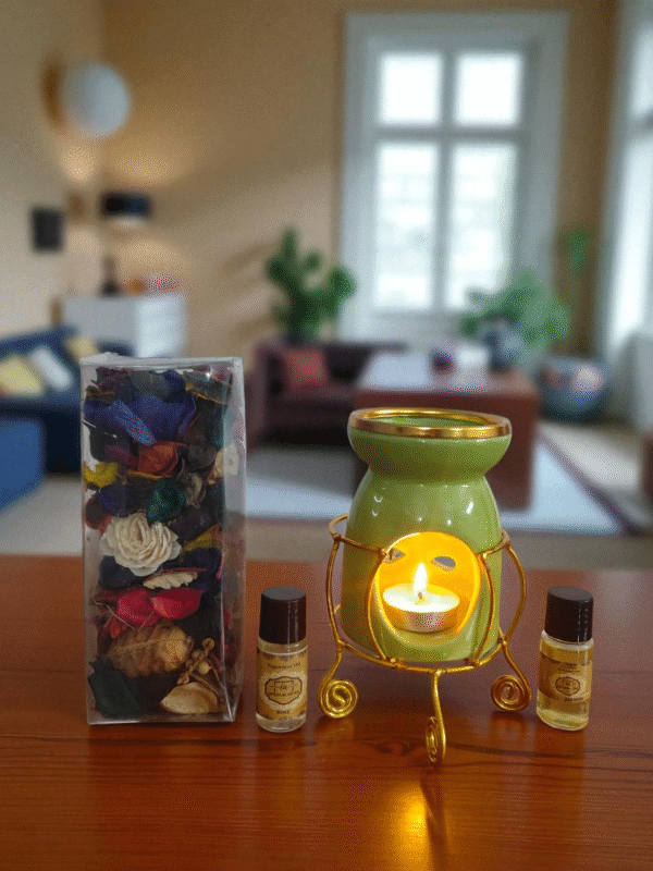 Imperium Aroma Rose Tealight Diffuser (Ceramic Pot with Golden Brass Neck)