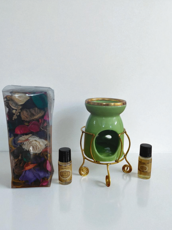 Imperium Aroma Rose Tealight Diffuser (Ceramic Pot with Golden Brass Neck) - Image 4