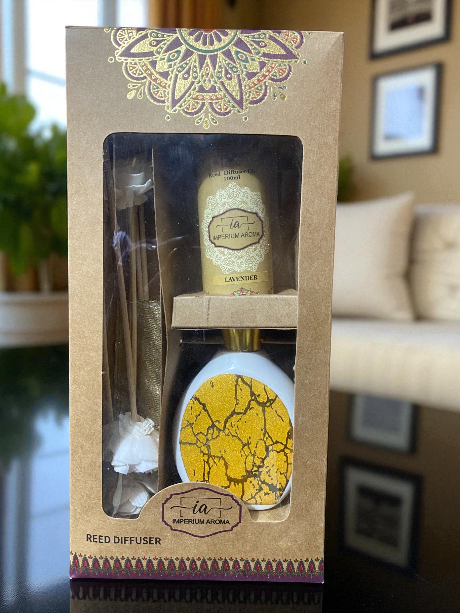 Imperium Aroma Lavender Reed Diffuser Set (Ceramic with Golden Brass Neck) - Image 4