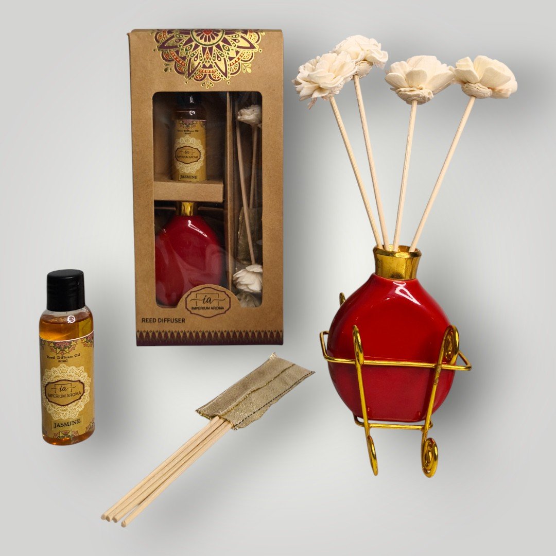 Imperium Aroma Jasmine Reed Diffuser Set (Ceramic with Golden Brass Neck)