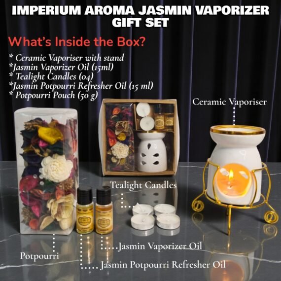 Imperium Aroma Jasmine Tealight Diffuser (Ceramic Pot with Golden Brass Neck)