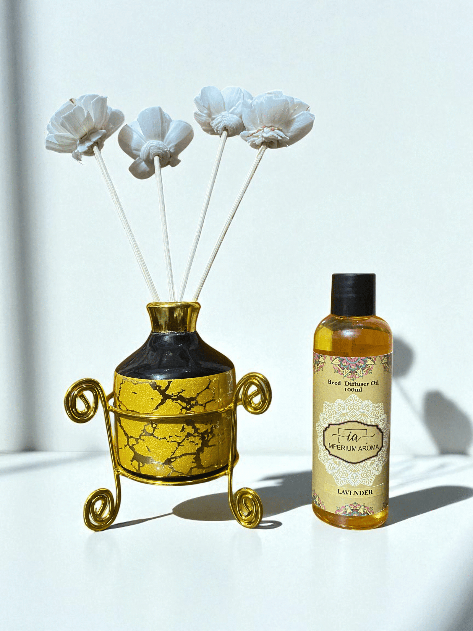 Imperium Aroma Lavender Reed Diffuser Set (Ceramic with Golden Brass Neck)) - Image 2