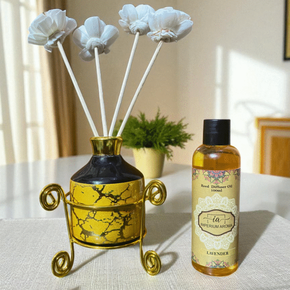 Imperium Aroma Lavender Reed Diffuser Set (Ceramic with Golden Brass Neck))