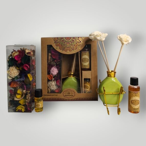 Imperium Aroma Jasmine Reed Diffuser Gift Set (Ceramic Pot with Golden Brass Neck)