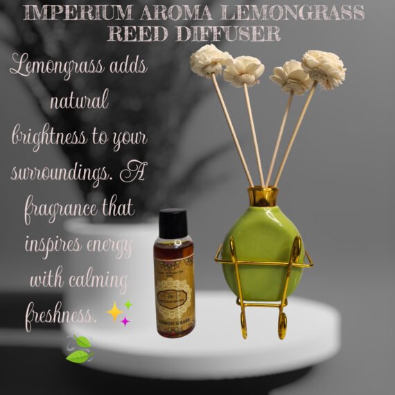 Imperium Aroma Lemongrass Reed Diffuser Set (Ceramic with Golden Brass Neck)
