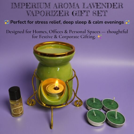 Imperium Aroma Lavender Tealight Diffuser (Ceramic Pot with Golden Brass Neck)