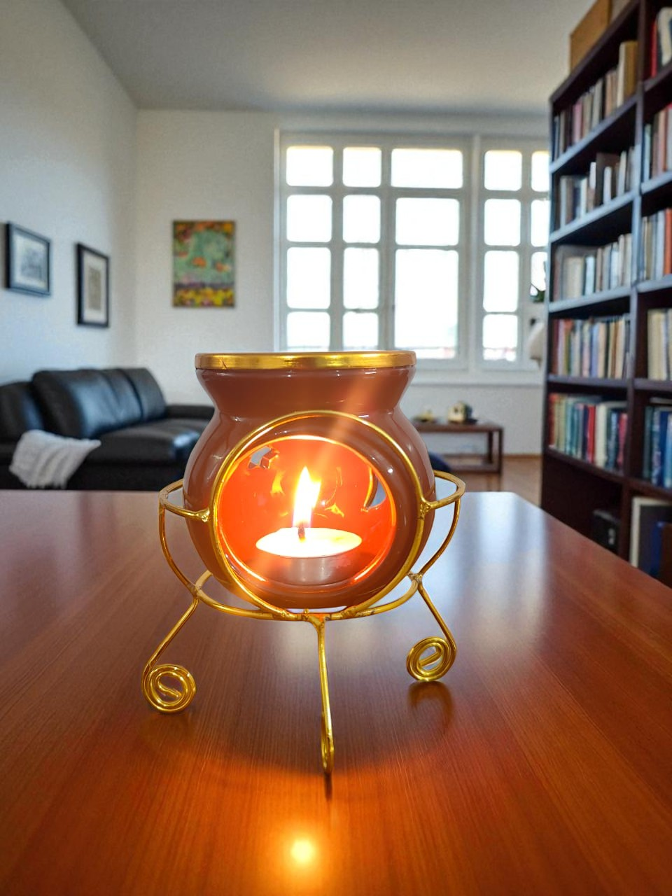 Imperium Aroma Lavender Tealight Diffuser (Ceramic Pot with Golden Brass Neck)