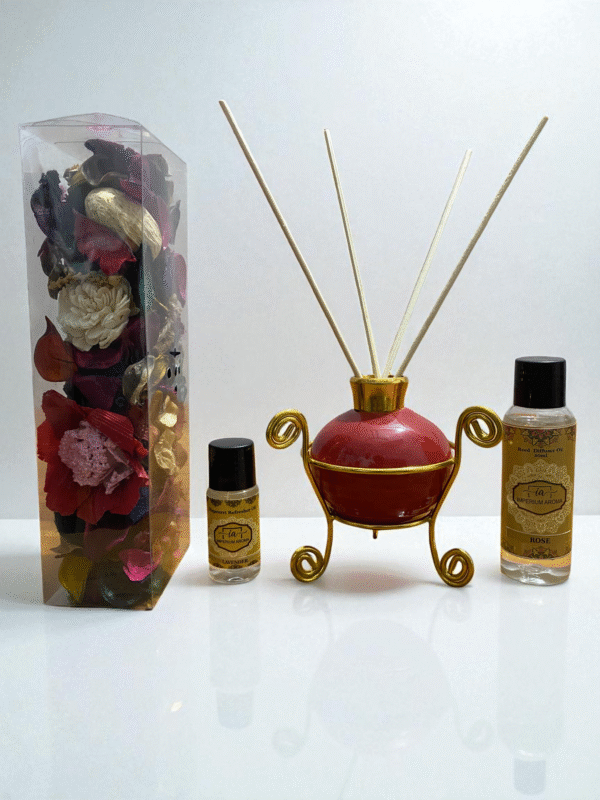 Imperium Aroma Rose Reed Diffuser Gift Set (Ceramic pot with Golden Brass Neck) - Image 2